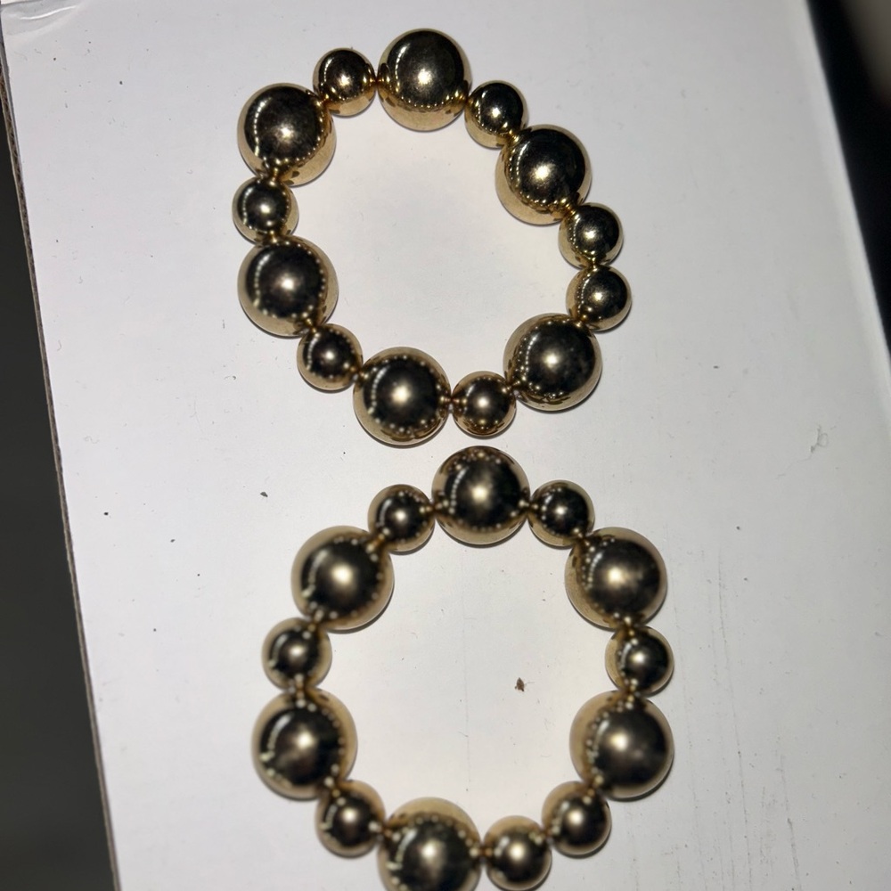 2 Gold Beaded Bracelets chunky stackable statement jewelry fashion accessories - Picture 5 of 6